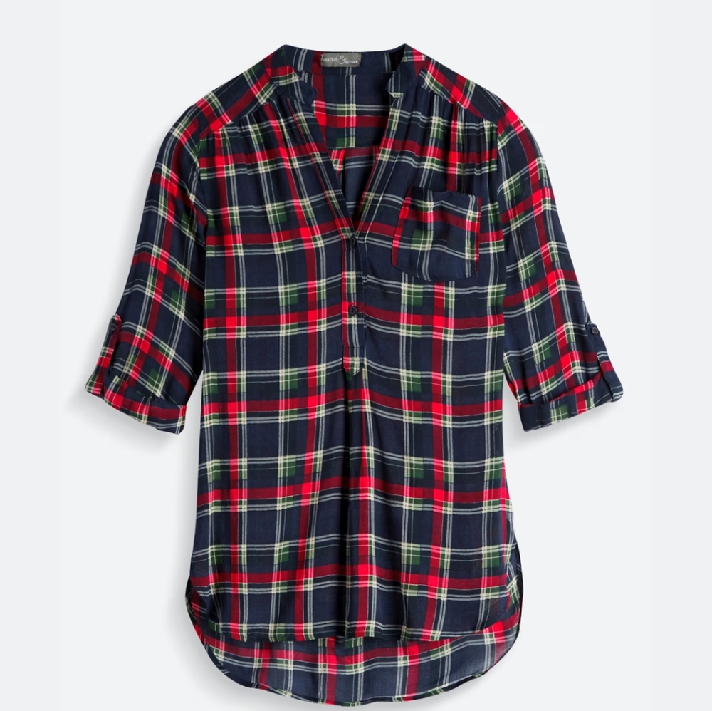 Market & Spruce Colibri Plaid Henley Top